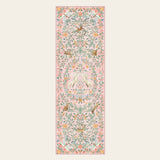 Covaba fantasy garden and unicorn runner rug in blush clay, shown flat on a plain ivory backdrop