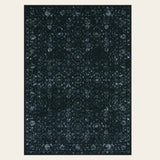 Covaba vintage persian distressed area rug in ink black, shown flat on a plain ivory backdrop