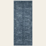 Covaba vintage persian distressed runner rug in stormy blue, shown flat on a plain ivory backdrop