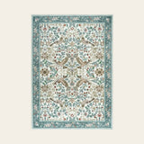 Covaba botanical bird garden chenille doormat in warm beige, shown flat on a plain ivory backdrop