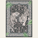Covaba wild tiger area rug in ink black, shown flat on a plain ivory backdrop