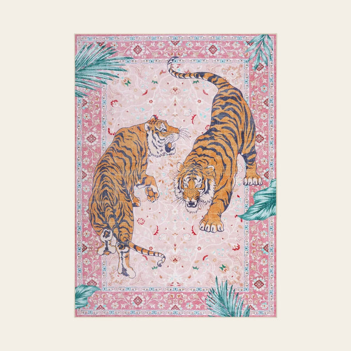Covaba wild tiger area rug in blush clay, shown flat on a plain ivory backdrop