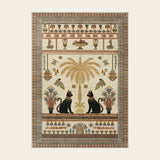 Covaba ancient egyptian revival cat area rug in warm beige, shown flat on a plain ivory backdrop