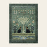 Covaba ancient egyptian revival cat area rug in fern green, shown flat on a plain ivory backdrop