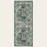 Covaba bohemian floral medallion runner rug in teal haze, shown flat on a plain ivory backdrop