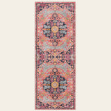 Covaba bohemian floral medallion runner rug in faded rose, shown flat on a plain ivory backdrop