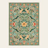 Covaba boho birdsong floral garden area rug in sage mist, shown flat on a plain ivory backdrop
