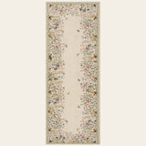 Covaba modern blooming floral garden runner rug in warm beige, shown flat on a plain ivory backdrop