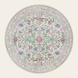 Covaba boho modern parisian garden floral round rug in muted plum, shown flat on a plain ivory backdrop
