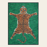 Covaba aesthetic tiger area rug in fern green, shown flat on a plain ivory backdrop
