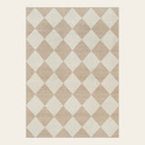 Covaba modern geometric checkered doormat in warm beige, shown flat on a plain ivory backdrop