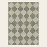 Covaba modern geometric checkered doormat in fern green, shown flat on a plain ivory backdrop