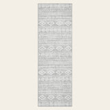 Covaba modern rustic farmhouse moroccan tribal grey/white runner rug in soft white, shown flat on a plain ivory backdrop