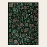 Covaba forest woodland deep area rug in fern green, shown flat on a plain ivory backdrop