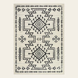 Covaba aztec moroccan distressed area rug in warm beige, shown flat on a plain ivory backdrop