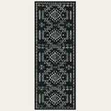 Covaba aztec moroccan distressed runner rug in ink black, shown flat on a plain ivory backdrop