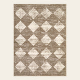 Covaba modern geometric diamond checkered area rug in warm beige, shown flat on a plain ivory backdrop