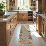 Covaba boho modern parisian floral scalloped doormat in coffee brown, styled in a room setting, view 3