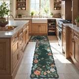 Covaba boho modern parisian floral scalloped runner rug in forest fern, styled in a room setting