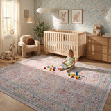 Covaba maximalism vintage french floral rug in blush clay, styled in a room setting, view 3