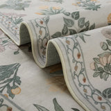 Covaba meadow floral area rug in warm beige, styled in a room setting, view 12