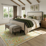 Covaba maximalism vibrant floral area rug in sage mist, styled in a room setting, view 4