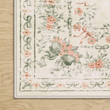 Covaba vintage traditional floral rug in warm beige, styled in a room setting, view 4