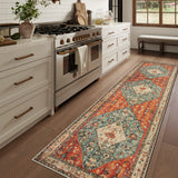 Covaba boho vintage tribal runner rug in burnt rust, styled in a room setting, view 9