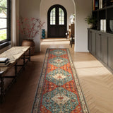 Covaba boho vintage tribal runner rug in burnt rust, styled in a room setting, view 10