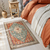 Covaba boho vintage tribal doormat in burnt rust, styled in a room setting, view 2