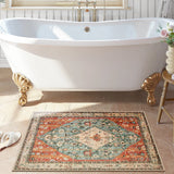 Covaba boho vintage tribal doormat in burnt rust, styled in a room setting, view 3