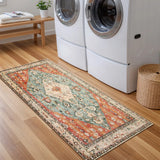 Covaba boho vintage tribal runner rug in burnt rust, styled in a room setting