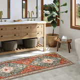 Covaba boho vintage tribal runner rug in burnt rust, styled in a room setting, view 4