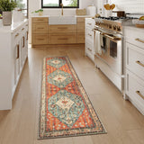 Covaba boho vintage tribal runner rug in burnt rust, styled in a room setting, view 5