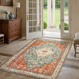Covaba boho vintage tribal area rug in burnt rust, styled in a room setting, view 11