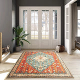 Covaba boho vintage tribal area rug in burnt rust, styled in a room setting, view 15