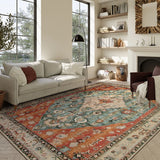 Covaba boho vintage tribal area rug in burnt rust, styled in a room setting, view 2
