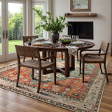 Covaba boho vintage tribal area rug in burnt rust, styled in a room setting, view 5