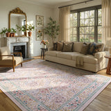 Covaba maximalism vintage french floral rug in blush clay, styled in a room setting, view 5