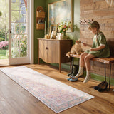 Covaba maximalism vintage french floral rug in blush clay, styled in a room setting, view 6