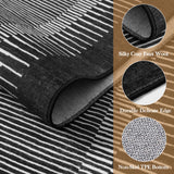 Covaba modern minimalist line rug in ink black, styled in a room setting, view 2