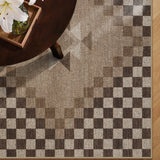 Covaba tribal soft easy jute tan indoor/outdoor rug in multicolor, styled in a room setting, view 3