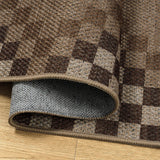 Covaba tribal soft easy jute tan indoor/outdoor rug in multicolor, styled in a room setting, view 2