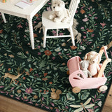 Covaba fantasy garden and unicorn rug in forest fern, styled in a room setting, view 4