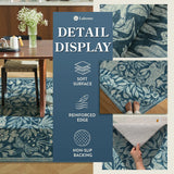 Covaba vintage woodcut forest and rabbit rug in stormy blue, styled in a room setting, view 5