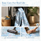 Covaba romantic vintage floral rose garden rug in stormy blue, shown flat on a plain ivory backdrop, view 3