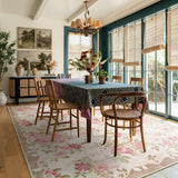 Covaba romantic vintage floral rose garden and area rug in blush clay, styled in a room setting, view 15