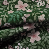 Covaba vintage botanical floral rug in fern green, styled in a room setting, view 2