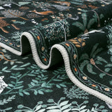Covaba jungle animals rug in fern green, styled in a room setting