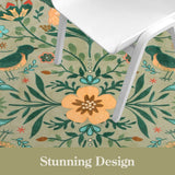 Covaba boho birdsong floral garden rug in sage mist, styled in a room setting